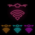 radio wave of the drone color neon set. Simple thin line, outline vector of drones icons for ui and ux, website or mobile Royalty Free Stock Photo