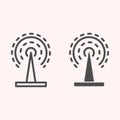 Radio wave line and glyph icon. Connection broadcast antenna. Astronomy vector design concept, outline style pictogram