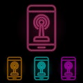 radio wave in the phone color neon set. Simple thin line, outline vector of drones icons for ui and ux, website or mobile Royalty Free Stock Photo