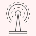 Radio wave thin line icon. Connection broadcast antenna. Astronomy vector design concept, outline style pictogram on