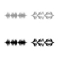 Radio wave wireless Pulse audio music set icon grey black color vector illustration image solid fill outline contour line thin