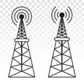 Radio waves tower / mast radio for broadcast transmission with line art vector icon for apps and websites Royalty Free Stock Photo