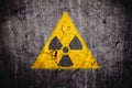 Radioactive atomic nuclear ionizing radiation danger warning symbol on concrete wall dark background Royalty Free Stock Photo