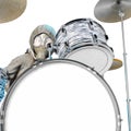 Radioactive cartoon is playing drum in white background close up Royalty Free Stock Photo