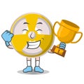 Radioactive cute winner trophy design character, design vector illustrator