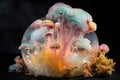 Radioactive fungus, delicate molten matt transparent translucent soap bubbles. AI generated