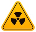 Radioactive hazard label. Yellow triangular warning sticker