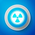 Radioactive icon isolated on blue background. Radioactive toxic symbol. Radiation Hazard sign. Circle blue button