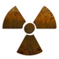 Radioactive ionizing radiation nuclear danger symbol made of rusty metal grungy texture and on seamless white backgroun