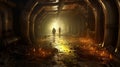 Radioactive Sewer Hell, Cinematic Scene, Some People Silhouettes, Generative AI