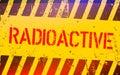 Radioactive warning sign. Nuclear power danger symbol with yellow and hazard black stripes. Vector Illustratio.