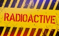 Radioactive warning sign. Nuclear power danger symbol with yellow and hazard black stripes. Illustratio.