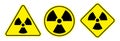 Radioactive warning sign vector set. Triangle, circle, and rectangle shape radioactivity symbols Royalty Free Stock Photo