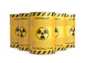Radioactive waste yellow barrels with radioactive symbol 3d rendering Royalty Free Stock Photo