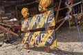 Radioactive Zone warning sign outside a tent camp after the destruction of the world Royalty Free Stock Photo