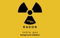 Radioactivity logo on yellow. Poster, danger. Radon, a contaminant that affects indoor air quality worldwide.