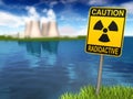 Radioactivity Sign And Nuclear Power Plant