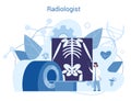 Radiologist, examination of human skeleton concept. Doctors examing