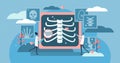 Radiology vector illustration. Flat tiny xray skeleton bones person concept Royalty Free Stock Photo