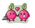 Radish cartoon character couple with fall in love gesture