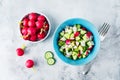 Radish cucumber salad with greens in bowl Royalty Free Stock Photo