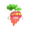 Radish WIth Glasses And Cape Dressed As Superhero, Part Of Vegetables In Fantasy Disguises Series Of Cartoon Silly