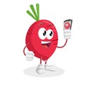 Radish mascot and background with selfie pose Royalty Free Stock Photo