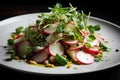 Radish salad with arugula, radish and pine nuts, A healthy salad filled with micro greens and turnips, AI Generated