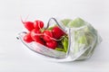 Radish vegetable in reusable mesh nylon bag, plastic free zero waste concept Royalty Free Stock Photo