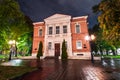 Radishchev fine art museum in rainy night. First public russian art gallery. Night scene