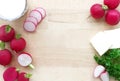 Radishes. Ingredients for radish spread or radish soup - radishes, butter, cream and green parsley. Royalty Free Stock Photo