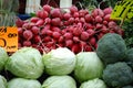 Radishes and lettuces in the agricultural market