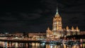 Radisson Hotel Ukraine a stalin high rise in Moscow Russia Night. No brand.