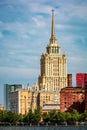 Radisson Royal Hotel in Moscow. Old stalin tower hotel skyscraper with spire Royalty Free Stock Photo