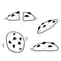 Raditional chocolate chip cookies. Bitten, broken, cookie crumbs with handdrawn doodle style vector