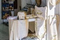 Raditional greek textile and souvenir shop in Oia town of Santorini island