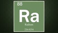 Radium chemical element symbol on dark green abstract background