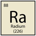 Radium chemical sign. Square frame. Mendeleev table element. Light gray background. Vector illustration. Stock image.