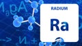 Radium 88 element. Alkaline earth metals. Chemical Element of Mendeleev Periodic Table. Radium in square cube creative concept.