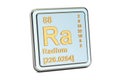Radium Ra, chemical element sign. 3D rendering
