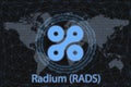 Radium RADS Abstract Cryptocurrency. With a dark background and a world map. Graphic concept for your design Royalty Free Stock Photo