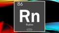 Radon chemical element symbol on dark colored abstract background