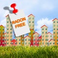 Radon gas free area: concept image with residential district free from the natural and dangerous radioactive gas