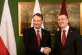 Radoslaw Sikorski , Minister of Foreign Affairs of Poland meets with Edgars Rinkevics, President of Latvia