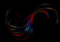 Bright iridescent twisted wavy lines intersect in the shape of a fan on a black background
