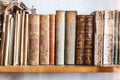 Radun Castle, Czech Republic, 7 April 2019 - Beautiful ancient old books on shelf in the library Royalty Free Stock Photo