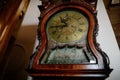 Radun castle interior, Neo-Classical chateau, vintage floor antique mechanical watch, clock closet closeup, hour hands, Czech