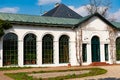 Radun, Czech Republic, 7 April 2019 - View of orangery greenhouse with tropical and subtropical fruit species found next