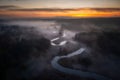 Radunia River meanders at sunrise, Kashubia. Poland Royalty Free Stock Photo