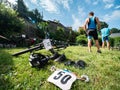 Downhill riders wait in depot to the start